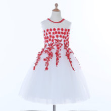 White / Red Flower Girl Dress para casamento e cerimonial